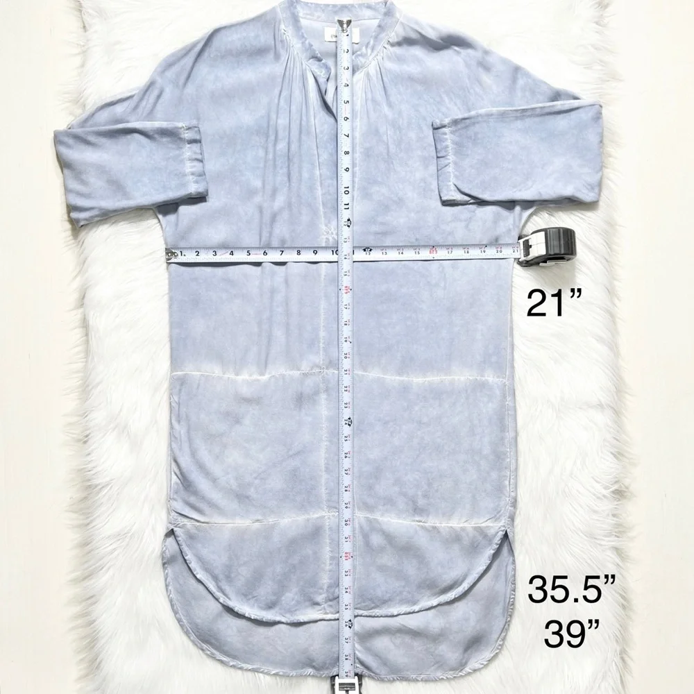 Anthropologie Blue Tie Dye 3/4 Sleeve High-Low Chambray Tunic Shirtdress - Picture 9 of 10